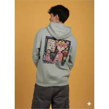 Lenithra Pembe Panter Sırt Baskılı Unisex Oversize Hoodie