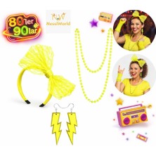 NW NessiWorld 80’ler 90’lar Neon Sarı Parti Seti – Kolye Küpe Taç