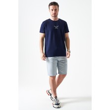 Tena Erkek Mavi Ip Bağlamalı Arka Çıtçıt Kapaklı Beş Cep Capri