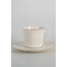 İpek Porselen 6 Kişilik Sade Altın Yaldızlı Kahve Fincan Takımı 12 Parça