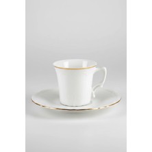 İpek Porselen 6 Kişilik Altın Yaldızlı  Narin Porselen Kahve Fincan Takımı 12 Parça