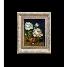Pankart Ev Detay Sepette Çiçekler Imzalı Yağlıboya Tablo 30X36 Ölçülerinde Çerçeveli