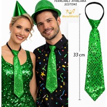 NW NessiWorld Yeşil Renk Pul Payetli Işıltılı Parti Kravatı 33 cm