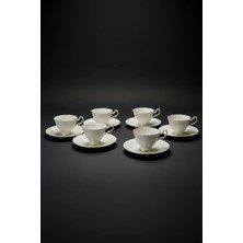 İpek Porselen 6 Kişilik Altın Yaldızlı  Bone Goncagül Porselen Kahve Fincan Takımı 12 Parça