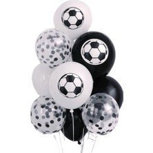 Patladı Gitti Siyah Beyaz Futbol Temalı Konsept 10'lu Balon Set