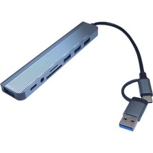 Leonpro Type C Usb Hub, 8'i 1 arada USB 3.0 ,2.0, Type C Veri, 3.5 Ses, SD/TF Kart Okuyucu
