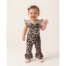 Ege Bebek Kız Bebek Yazlık Leoparlı Fiyonk Detaylı Fırfırlı Taytlı 6-9-12-18-24 Aylık 2'li Şık Alt Üst Takım