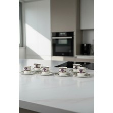 İpek Porselen 6 Kişilik Saray Desen Lacivert, Altın Yaldızlı Kahve Fincan Takımı 12 Parça