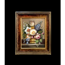 Pankart Ev Detay Vazoda Klasik Çiçekler  Yağlıboya Tablo 32X36 Ölçülerinde Çerçeveli