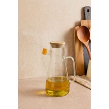 Porlisma Alice Bambu Kapaklı Borosilikat Cam Yağdanlık , 900 ml Cam Yağlık Sirkelik Şişesi