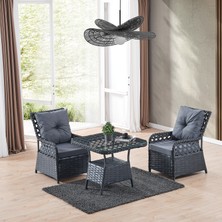 EVDEMO Duru 2 Kişilik Rattan Bahçe Balkon Mutfak Masa Takımı Antrasit