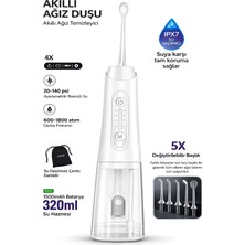Deanb Ipx7 Ağız Duşu 320ML 5 Başlık 4 Mod 20-140 Psı Şarjlı Diş Temizleme Oral Irrigator Beyaz