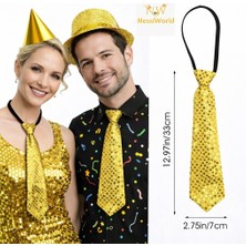 NW NessiWorld Altın Renk Pul Payetli Işıltılı Parti Kravatı 33 cm