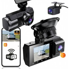 Sezy 4K 2.5" Ekran Wifili 3 Kameralı Araç Kamerası Geri Görüş Kameralı Gece Görüşlü Araç İçi Kamera