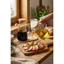 Porlisma 2'li 900 ml Bambu Kapaklı ve Altlıklı Borosilikat Cam Yağdanlık, Isıya Dayanıklı, Yağ/sirke/sosluk