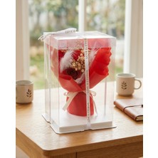 Bakburaya Yapay Çiçekçilik Büyük Kutulu Kırmızı Tüy Dekorlu Gül Hediyelik Aranjman