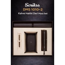 Scrikss Dms 1010-2 Lüks Kahve Hakiki Deri Masa Seti – 4’lü Premium Ofis Seti + Roller Kalem