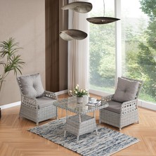 EVDEMO Duru 2 Kişilik Rattan Bahçe Balkon Mutfak Masa Takımı Gri