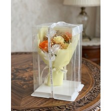 Bakburaya Yapay Çiçekçilik Büyük Kutulu Sarı Tüy Dekorlu Yapay Gül Hediyelik Aranjmanı