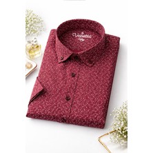 Varetta Erkek Bordo Kısa Kollu Gömlek Pamuklu Cepli Geniş Kesim Tek Cepli Yazlık