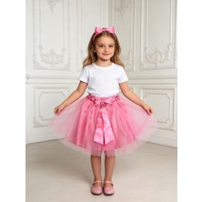 Lunas Tekstil Kız Çocuk Fiyonklu Hayal Tüllü Tütü Etek Beyaz