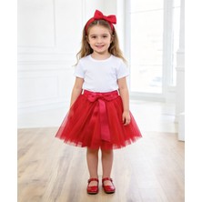 Lunas Tekstil Kız Çocuk Fiyonklu Hayal Tüllü Tütü Etek Beyaz