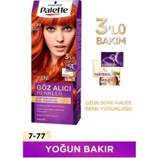 Palette 7-77 Yoğun Bakır Saç Boyası Krem Formda Açık Dore Sarı Renk Etkisi ile Kalıcı
