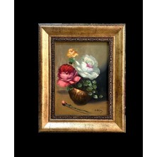 Pankart Ev Detay  Çiçekler Imzalı Yağlıboya Tablo 30X36 Ölçülerinde Çerçeveli