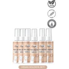 Clooe Vegan Organik Aloe Veralı Hassas Cilt Uyumlu Süt ve Vanilya Kokulu Yapışkanlık Bırakmayan Yatıştırıcı ve Nemlendirici Bebek Kolonyası 6'lı Set 40 ml
