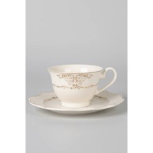 İpek Porselen 2'li Krem Altın Yaldızlı Tuğçe Porselen Çay Fincan Takımı