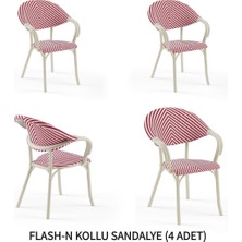 Tilia Flash-N 4 Adet Polipropilen Kollu Sandalye Bej Ayak, Kırmızı Beyaz File - Bahçe, Balkon, Teras, Veranda, Havuz Başı, Dış Mekan, Kafe, Restoran, Otel İçin