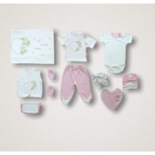 Diji Baby Baharın Çiçekli Kalbi Nakışlı %100 Cotton Antibakteriyel 10LU Zıbın Takımı Hastane Çıkışı