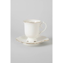 İpek Porselen 6 Kişilik Altın Yaldızlı Bone Napoli Porselen Çay Fincan Takımı 12 Parça