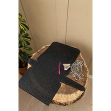 Fold Kanvas Siyah Çanta Örgü Kiti 45X22 cm Orta Boy Metal Zincir Set