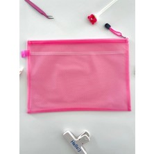 Kağıt Gemi Pembe Yarı Şeffaf Büyük Boy Çift Bölmeli Fermuarlı Organizer Dosya Çantası (34*24CM)/TOPARLAYICI