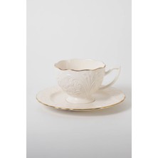 İpek Porselen 2'li Kabartma Desen Altın Yaldız Rossenheım Porselen Çay Fincan Takımı