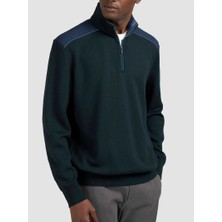 Paul & Shark Erkek Regular Fit %100 Yün Uzun Kollu Yarım Fermuarlı Triko Yeşil Triko 15311131-852