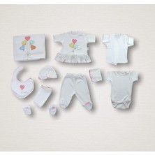 Diji Baby Kalpli Uçan Balon Nakışlı %100 Cotton Antibakteriyel 10LU Zıbın Takımı Hastane Çıkışı