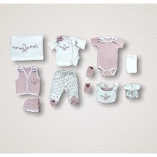 Diji Baby Bahar Çiçekleri Nakışlı %100 Cotton Antibakteriyel 10LU Zıbın Takımı Hastane Çıkışı