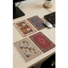 Talia Home Etnik Otantik Motifli Mini Halı Mousepad 20x30 cm Kırmızı Renkli Çok Amaçlı Kullanım