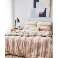 HB&Victory Müslin Nevresim Takımı Kiremit Renk Çizgili Çift Kişilik 200X220CM.