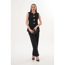 Konus Femme Gold Düğme Detaylı Yelek Pantolon Takım – Şık ve Modern Kadın Kombin