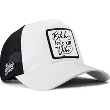 BlackBörk Don't Kill My Vibe Logolu Beyaz-Siyah Trucker Şapka