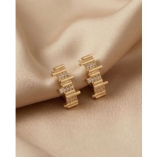 Mervan Takı Xuping Gold Geometrik Tasarım Zirkon Taşlı Küpe