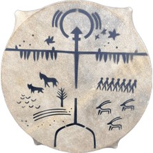 Marla Şaman Davulu Kaliteli Boynuzlu Özel Motifli Tokmak ve Kılıf Hediye