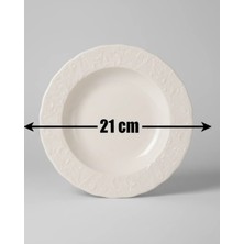 İpek Porselen 6 Kişilik Kabartma Desen Pera Servis Tabağı 25CM Krem Rengi