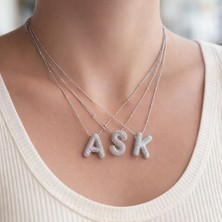 Merve Takı Çelik Ucu Zirkon Bubble Harf Silver Kolye-B Harf