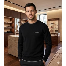 Loro Piana  Slimfit Bisiklet Yaka Loro Piana  Imzalı Organik Pamuklu Triko Kazak