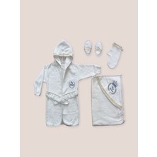 Diji Baby 0-6 Ay Kaplan Nakışlı Bornozlu 5li Erkek Bebek Havlu Silgi Takımı