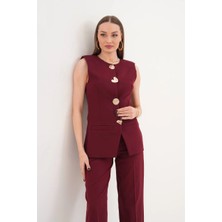 Konus Femme Gold Düğme Detaylı Yelek Pantolon Takım – Şık ve Modern Kadın Kombin